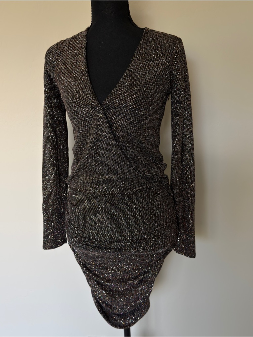 Express Metallic Black Wrap Long Sleeve Dress